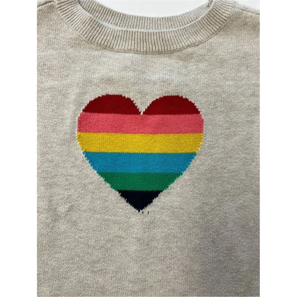 GAP Kids Rainbow Heart Crewneck Sweater Gray Pride Month 100% Cotton Size S 6-7
